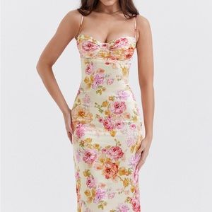 House of CB Floral Midi Dress - Cream and Pink